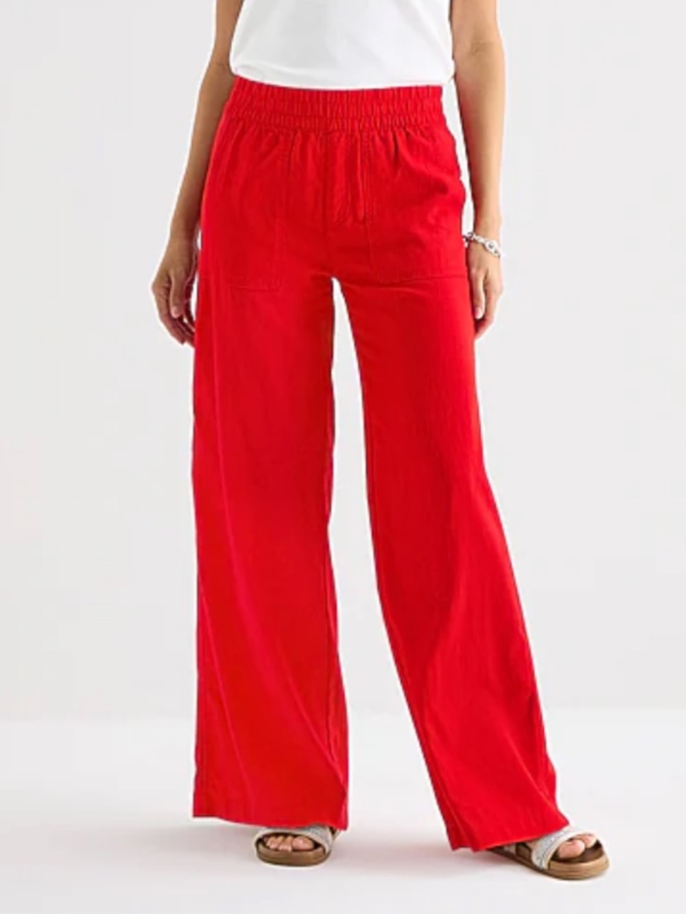 St. John's Bay Bold Red Linen Wide-Leg High Waist Pull-On Pants